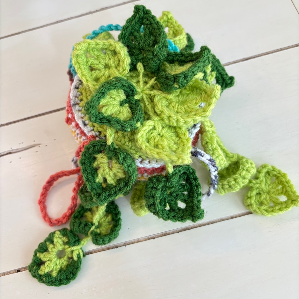 Crochet Hanging Artificial Plant Green Multicolor Monstera Boho Home Decor - Picture 7 of 11